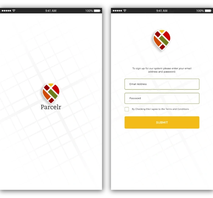 Parcelr App Screen 1